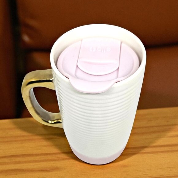 Ello Jane 18oz Ceramic Travel Mug with Handle, Splash-Resistant Slider Lid Pink - Picture 1 of 14